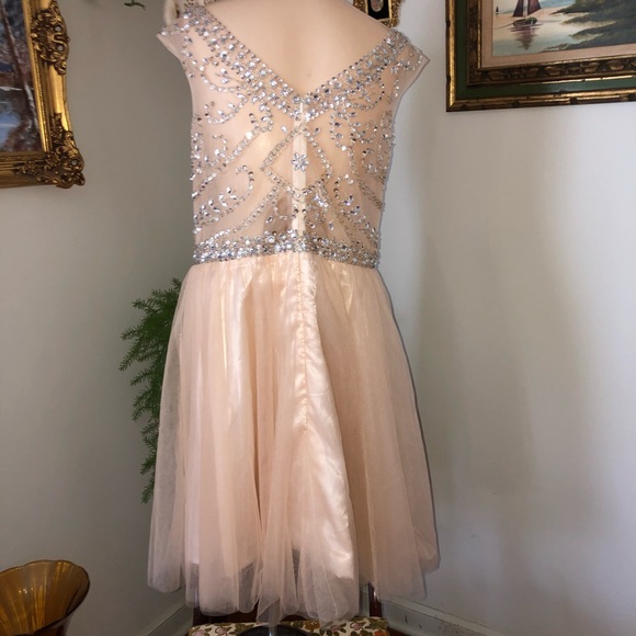 Peach rhinestone and beaded formal dress - Picture 2 of 3